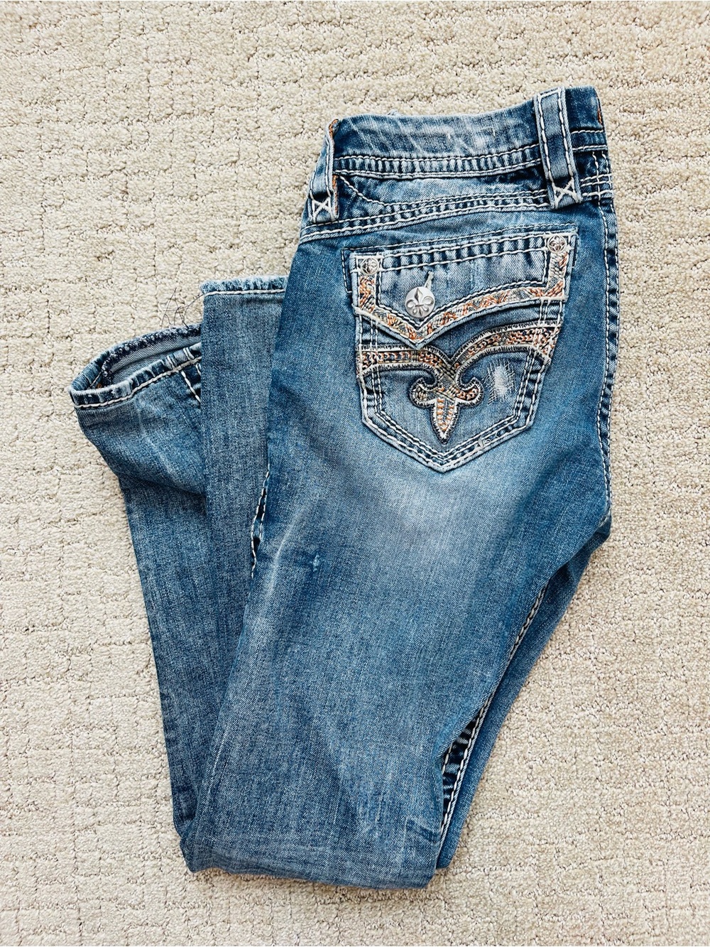 Women's Blue Embroidered Pocket Jeans